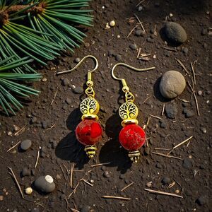 Red Imperial Jasper Earrings | Sea Sediment Gemstones | Gold Plated